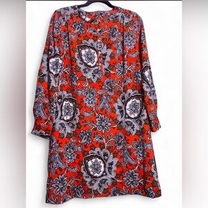 LOFT Red Paisley-Print Shirt Dress SZ M
